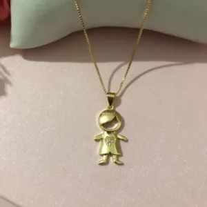 Colar Menino com Coração 45cm + 5cm Banhado a Ouro 18k