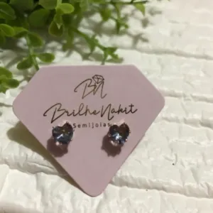 Brinco Coração Cristal Ametista Banhado a Ouro 18k