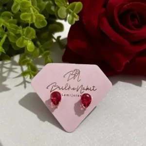 Brinco Gota Rubi Banhado a Ouro 18k