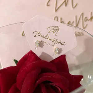 Brinco Infantil Mini Gota Cristal Banhado a Ouro 18k