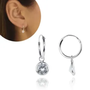 Brinco Prata 925 Argolinha com Pingente Zircônia