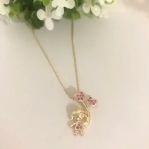 Colar Menina Segurando Balão 45cm Banhado a Ouro 18k