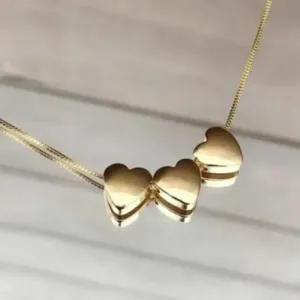 Colar Três Corações Lisos Banhado a Ouro 18k