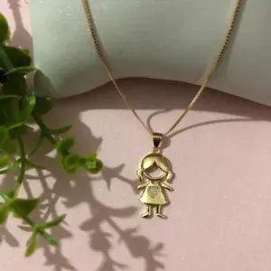 Colar Menina com Coração 45cm + 5cm Extensor Banhado a Ouro 18k