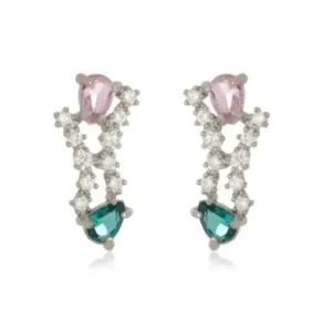 Brinco Dourado EarCuff com Pedras Turmalinas, Fucsia e Cristal