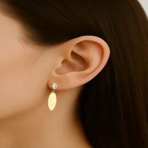 Brinco Gota Zircônia com Pendulo Folha Pq Banhado a Ouro 18k