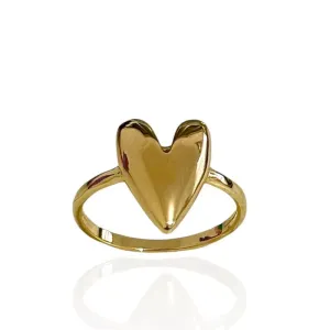 Anel Coração Esticado Liso Banhado a Ouro 18k