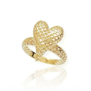 Anel Coração Esticado Rendado Banhado a Ouro 18k