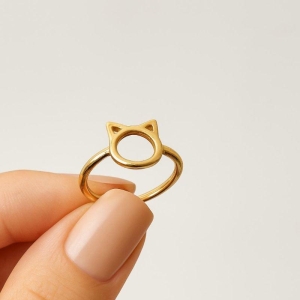 Anel Gato Banhado a Ouro 18k