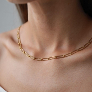 Choker Elo Longo Trabalhado 30cm + 10cm Banhado a Ouro 18k