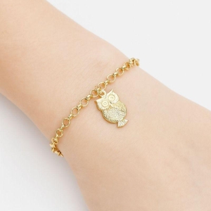 Pulseira com Pingente Coruja 16cm + 5cm Banhada a Ouro 18k