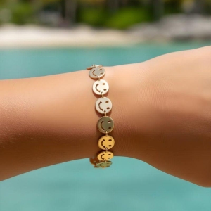 Pulseira Ajustável Emoji Sorrindo 25cm Banhado a Ouro 18k