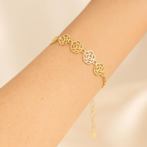 Pulseiras Rosas Diamantadas 16cm + 5cm Banhada a Ouro 18k