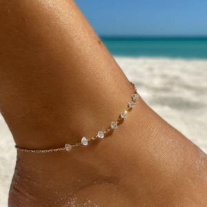 Tornozeleira com Cristais 23cm + 5cm Banhada a Ouro 18k