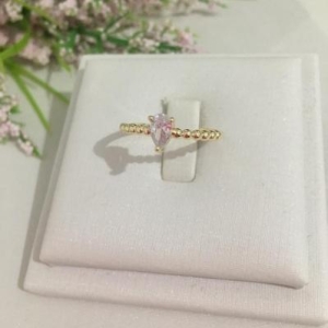 Anel Solitário Gota com Aro Bolinha  Banhado a Ouro 18k