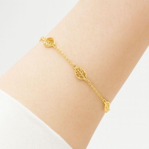Pulseira Cinco Folhas 15cm + 5cm Banhada a Ouro 18k