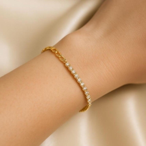 Pulseira com Detalhe em Riviera 15cm + 5cm Banhado a Ouro 18k