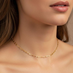 Choker Corrente Elos Alongados 30m + 10cm  Banhada a Ouro 18k