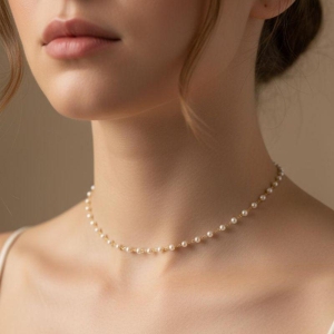 Choker Mini Pérolas 30cm + 10cm Extersor Banhado a Ouro 18k