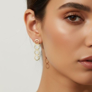 Brinco Geométrico 4 Círculos Banhado a Ouro 18k