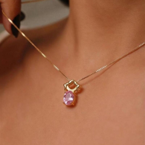 Colar Menina Coração Rosa 45cm Banhado a Ouro 18k