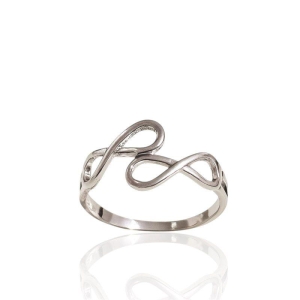 Anel Duplo Infinito Banhado a Ródio Branco