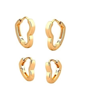 Brinco Duplo Argolinha Coração Liso Banhado a Ouro 18k