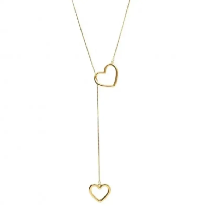 Colar Gravatinha Coração Vazado 60cm Banhado a Ouro 18k