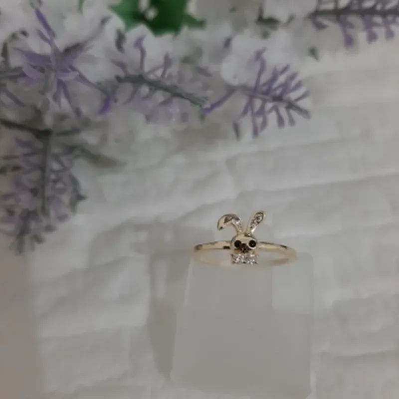 Anel Falange Coelhinho Cravejado Banhado a Ouro 18k