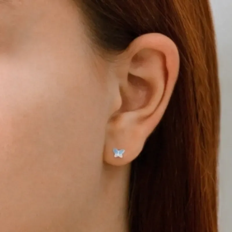 Brinco Baby Prata 925 Borboleta Azul