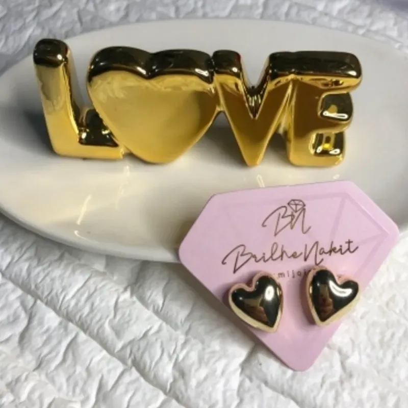 Brinco Coração Cheio G Banhado no Ouro 18k