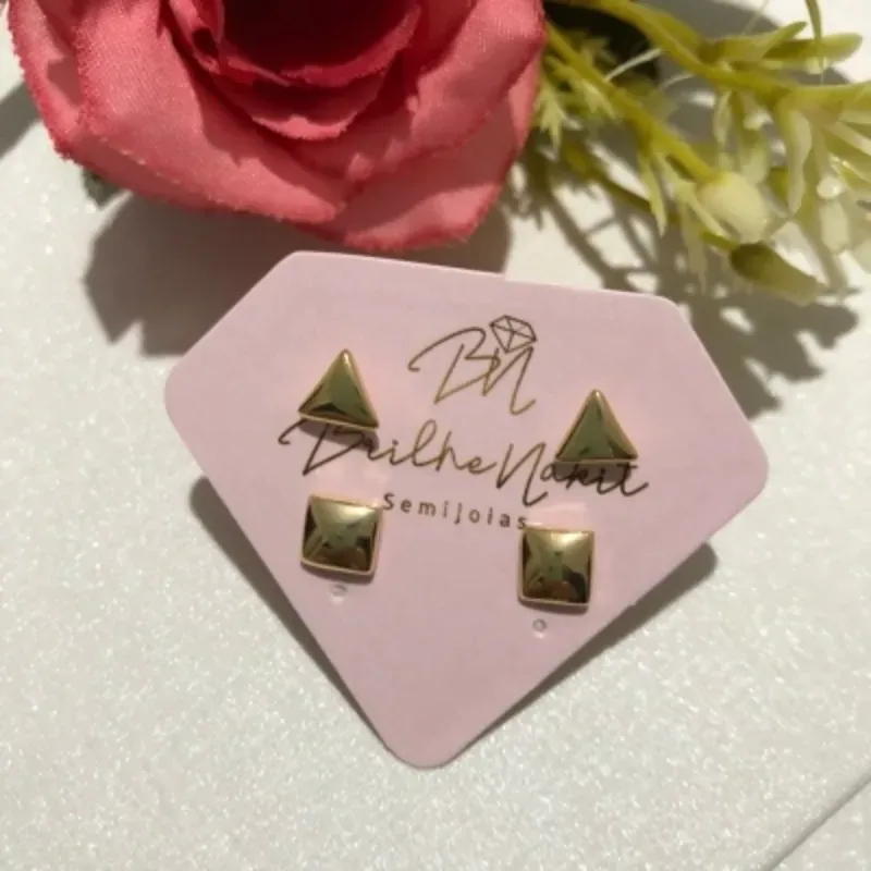 Brinco Duplo Geométrico Banhado a Ouro 18k