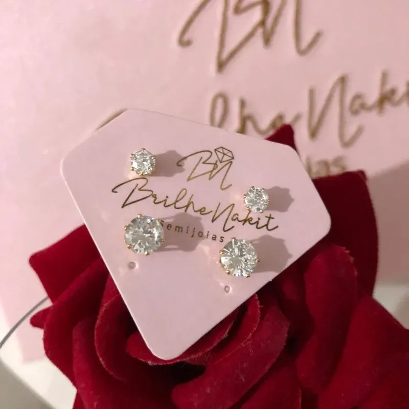 Brinco Duplo Ponto de Luz Banhado a Ouro 18k