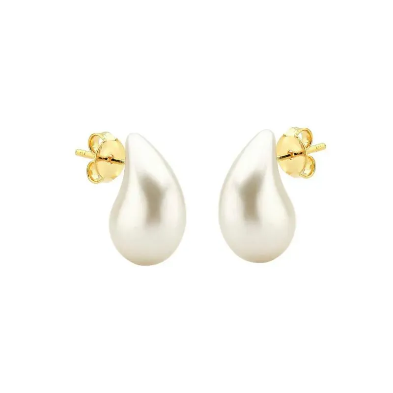 Brinco Gota Pérola Grande 25mm Banhado a Ouro 18k