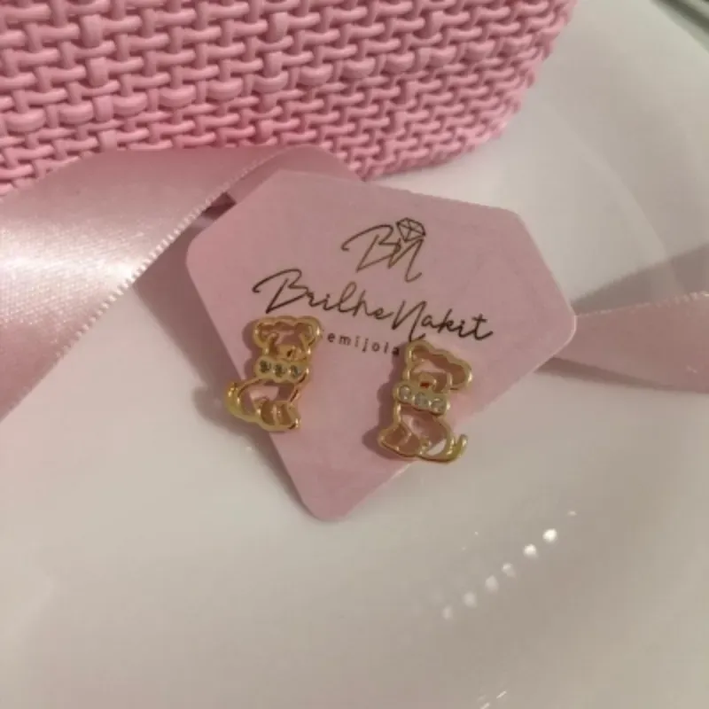 Brinco Infantil Cachorro Banhado a Ouro 18 K