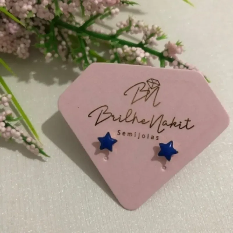 Brinco Infantil Estrela Azul Resinada Banhada a Ouro 18k