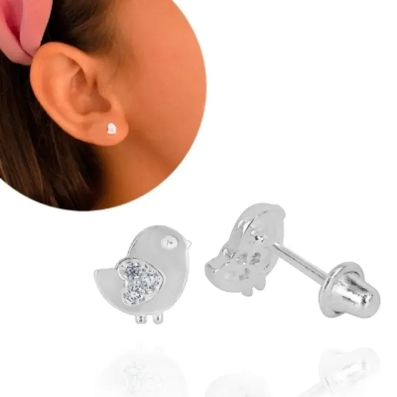 Brinco Infantil Passarinho Prata 925