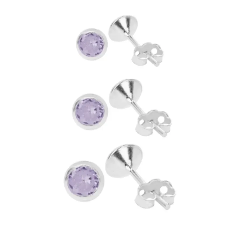 Brinco Prata 925 Trio Redondo Ametista Zircônia