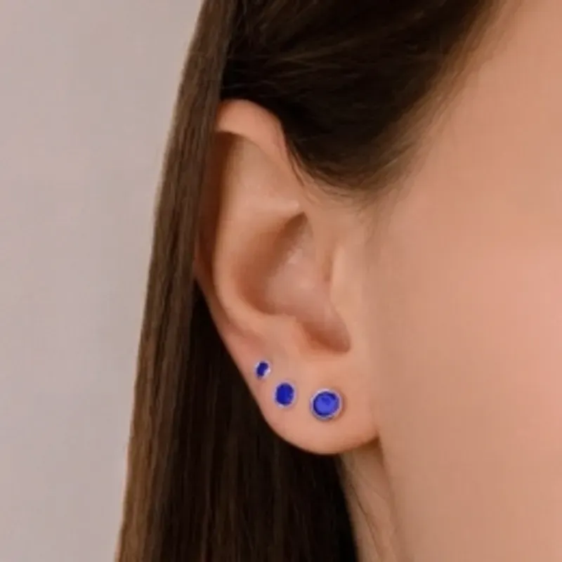 Brinco Prata 925 Trio Redondo Azul Cristal