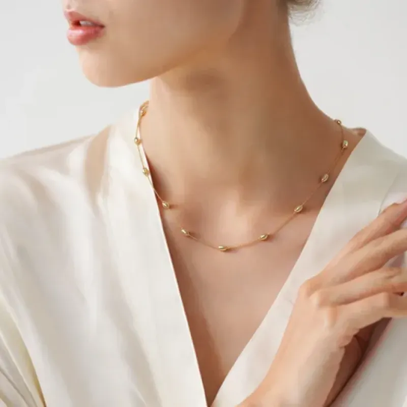 Colar Bolinhas Achatadas 45cm Banhada a Ouro 18k