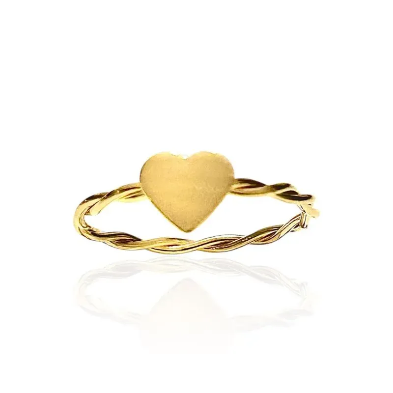 Anel Coração Liso com Aro Torcido Banhado a Ouro 18k