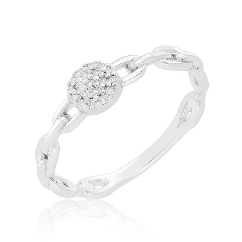 Anel Corrente com Circulo Cravejado Banhado a Ródio Branco