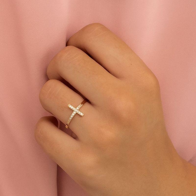 Anel Cruz Cravejado Banhado a Ouro 18k