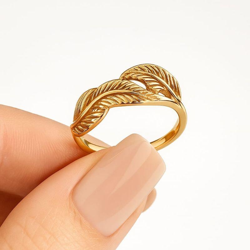 Anel Dourado Folhas Banhado a Ouro 18k