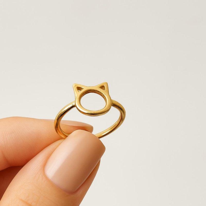Anel Gato Banhado a Ouro 18k