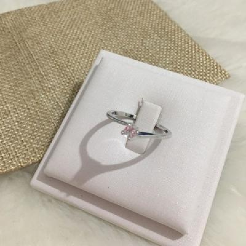 Anel Solitário Banhado a Ródio Branco