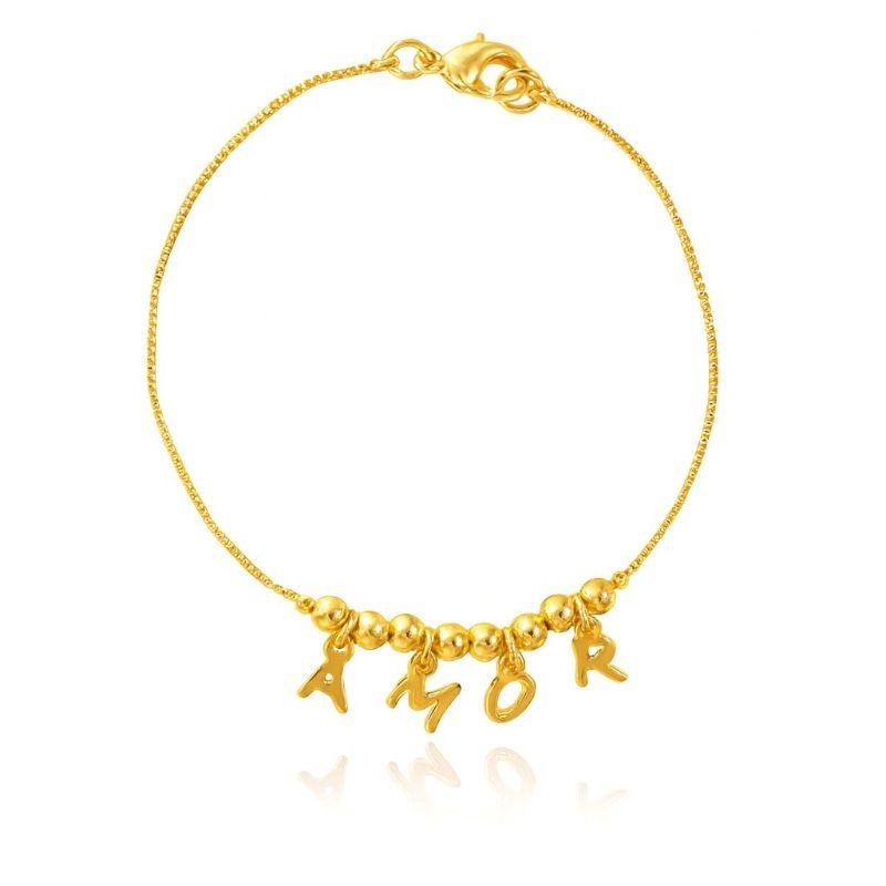 Pulseira com Pingentes Amor 18cm Banhada a Ouro18k