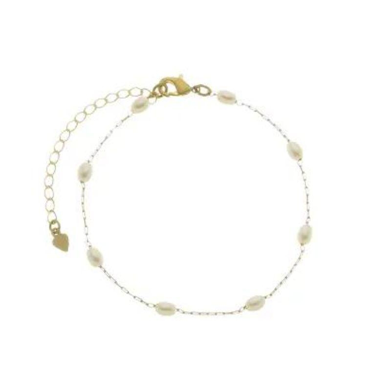 Pulseira Pérola Azeitona 16cm + 5cm Banhado a Ouro 18k