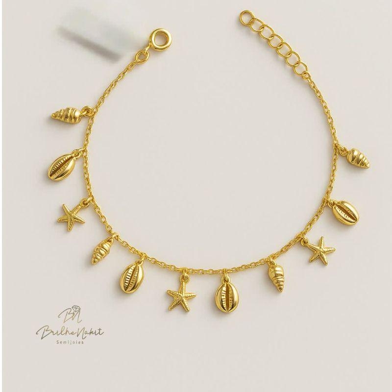 Tornozeleira Fundo do Mar 21cm + 5cm Extensor Banhado a Ouro 18k