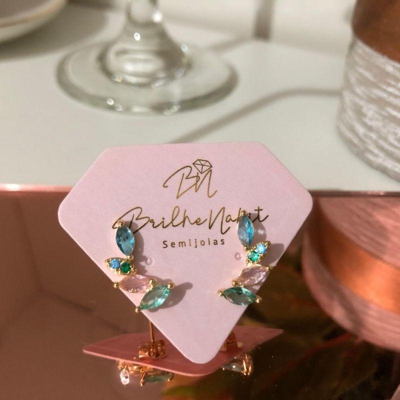 Brinco Ear Cuff em Cristais Gota Color Banhado a Ouro 18k